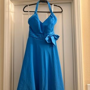 Blue Halter Dress with Bow